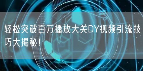 轻松突破百万播放大关DY视频引流技巧大揭秘！