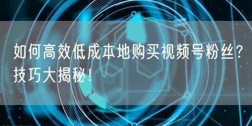 如何高效低成本地购买视频号粉丝？技巧大揭秘！