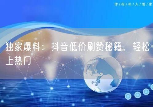 独家爆料：抖音低价刷赞秘籍，轻松上热门