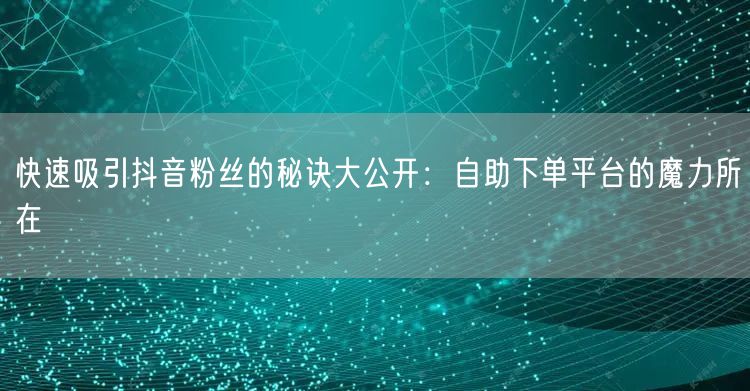快速吸引抖音粉丝的秘诀大公开：自助下单平台的魔力所在