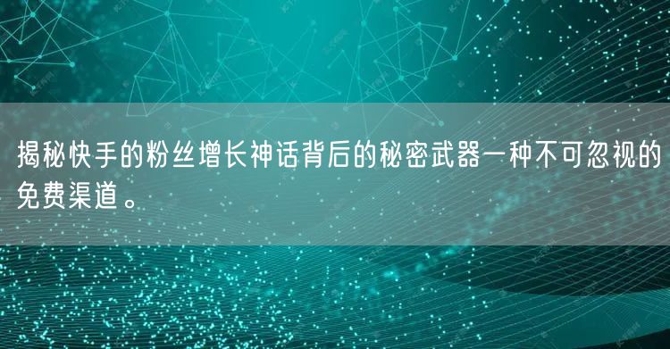 揭秘快手的粉丝增长神话背后的秘密武器一种不可忽视的免费渠道。