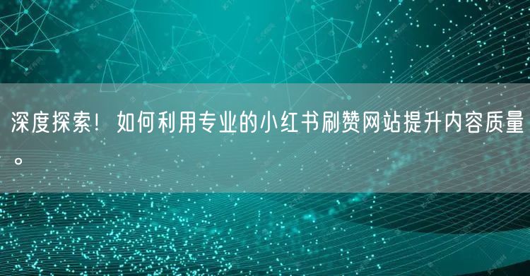 深度探索！如何利用专业的小红书刷赞网站提升内容质量。