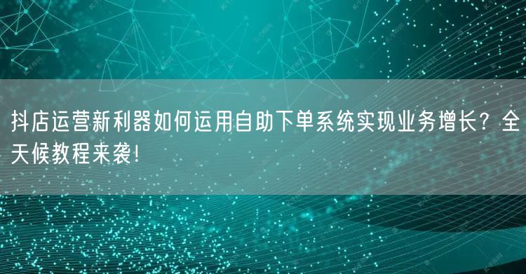 抖店运营新利器如何运用自助下单系统实现业务增长？全天候教程来袭！