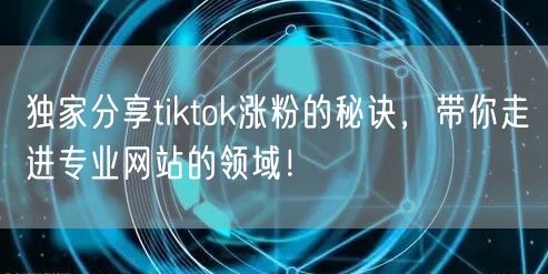 独家分享tiktok涨粉的秘诀，带你走进专业网站的领域！