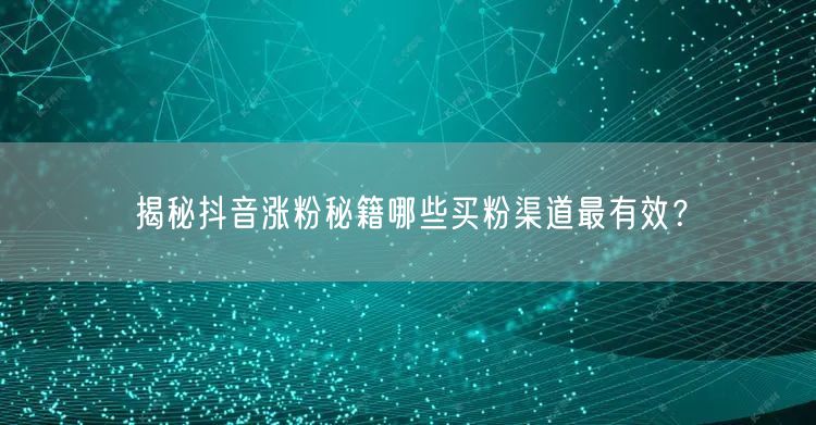 揭秘抖音涨粉秘籍哪些买粉渠道最有效？