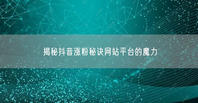 揭秘抖音涨粉秘诀网站平台的魔力