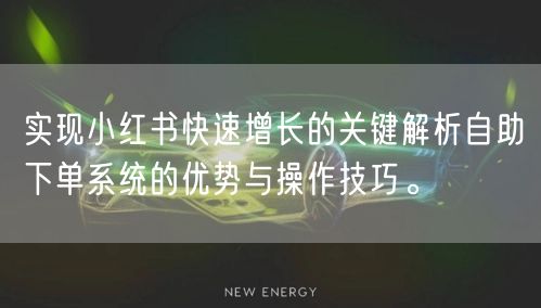 实现小红书快速增长的关键解析自助下单系统的优势与操作技巧。
