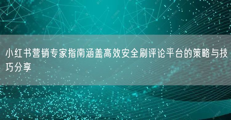 小红书营销专家指南涵盖高效安全刷评论平台的策略与技巧分享